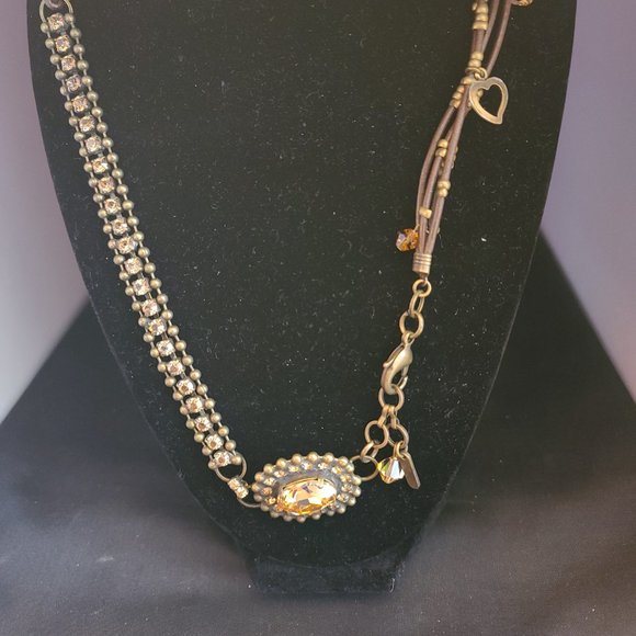 VAN GALZ - Ballchain, Leather & Crystal Wrap, Oval Pendant Necklace - Picture 2 of 14